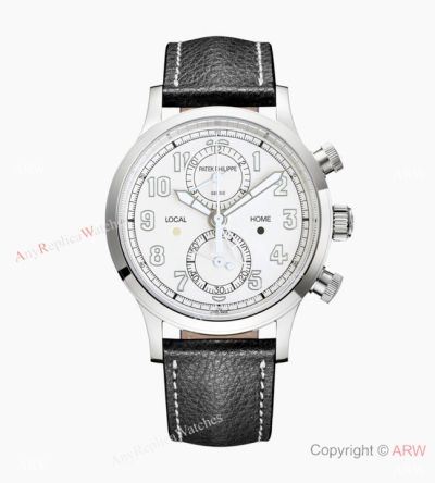 Swiss Made Patek Philippe Pilot Chronograph and Travel Time Watch 42mm White Dial